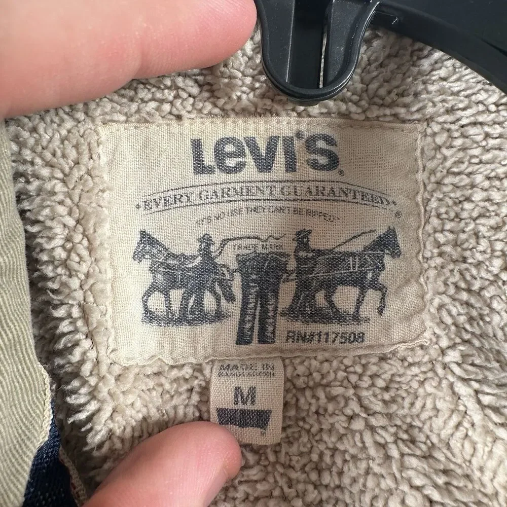 Vintage Levis Sherpa Fleece Lined Button Up Shirt Jacket Shacket Mens M Tan
